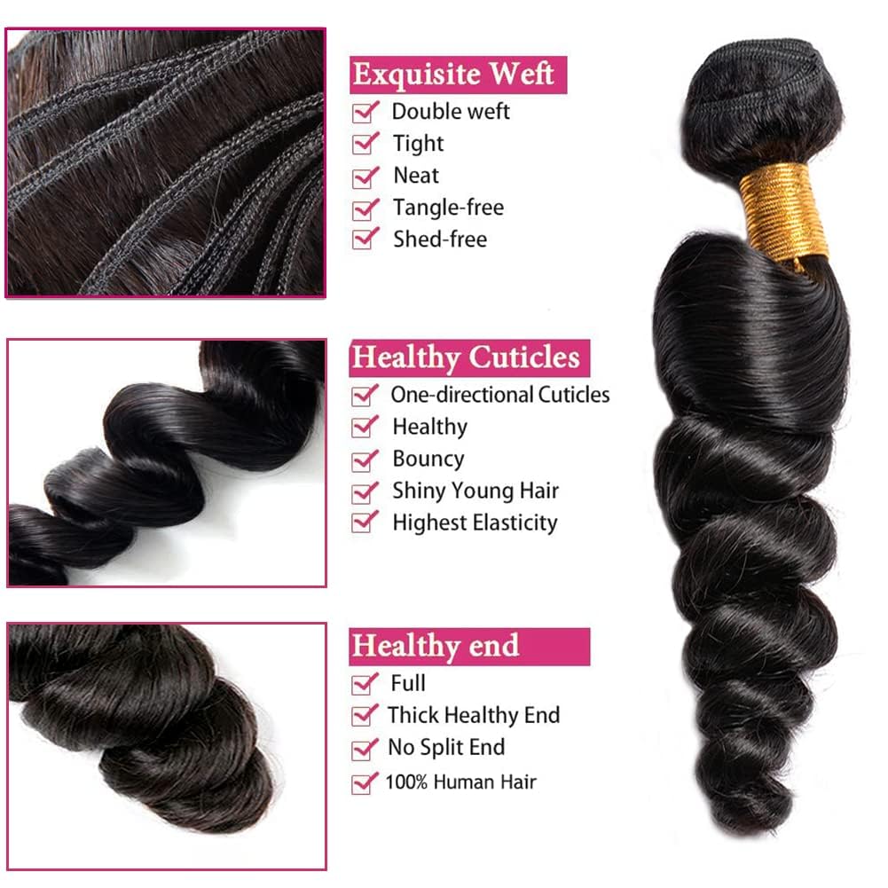 12A Loose Wave Human Hair Bundle 100% Unprocessed Brazilian Virgin Human Hair Extensions for Black Women (1 PC)