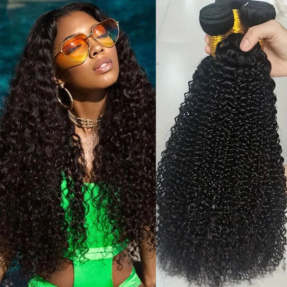 Kinky Curly Human Hair Bundles 100% Human Hair Extensions Brazilian Raw Hair Weave
