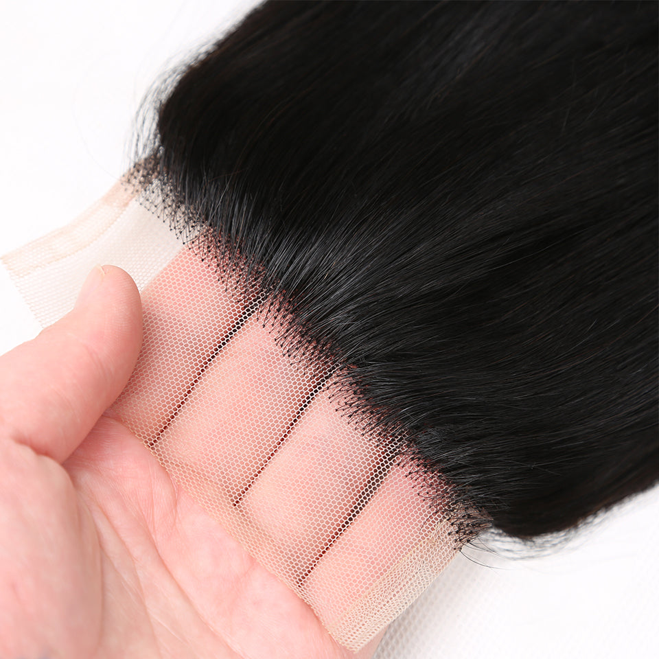 5x5 Transparent HD Lace Closure Human Hair Straight Virgin Human Hair 4x4 Closure Pre-plucked Natural Black with Baby Hair