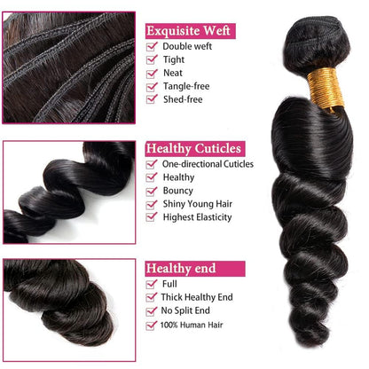 12A  Loose Wave Human Hair Bundle 100％ Unprocessed Brazilian Virgin  Human Hair Extensions for Black Women (1 PC)