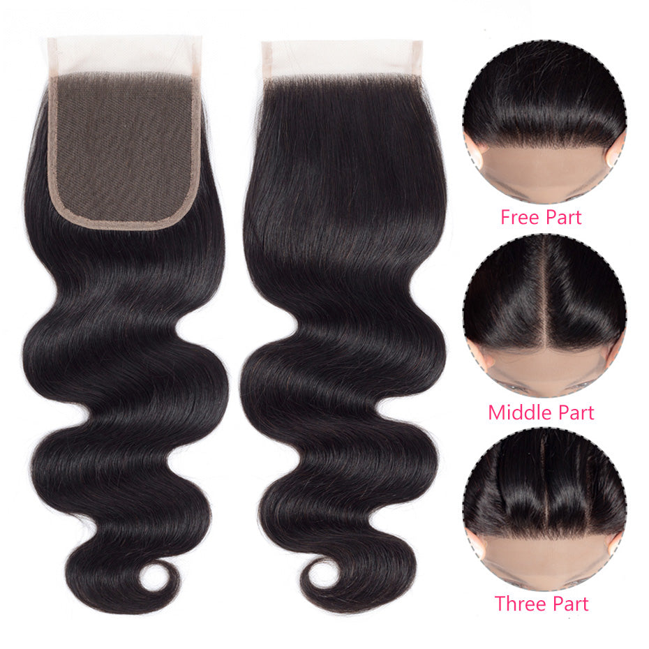 5x5 Transparent HD Lace Closure Human Hair Body Wave Virgin Human Hair 4x4 Closure Pre-plucked Natural Black with Baby Hair