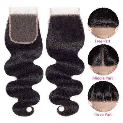 5x5 Transparent HD Lace Closure Human Hair Body Wave Virgin Human Hair 4x4 Closure Pre-plucked Natural Black with Baby Hair