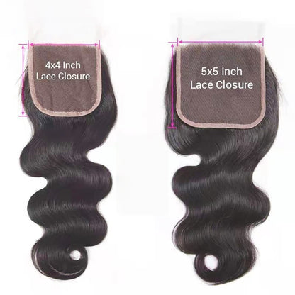 5x5 Transparent HD Lace Closure Human Hair Body Wave Virgin Human Hair 4x4 Closure Pre-plucked Natural Black with Baby Hair