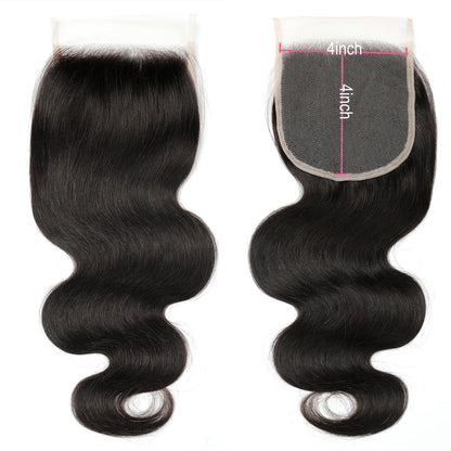 5x5 Transparent HD Lace Closure Human Hair Body Wave Virgin Human Hair 4x4 Closure Pre-plucked Natural Black with Baby Hair