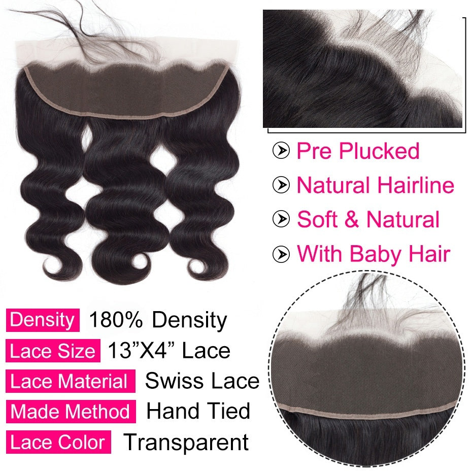 13 x 4 Lace Frontal Closure Body Wave Frontal 13 x 4 HD Transparent Lace Frontal 180% Density With Baby Hair