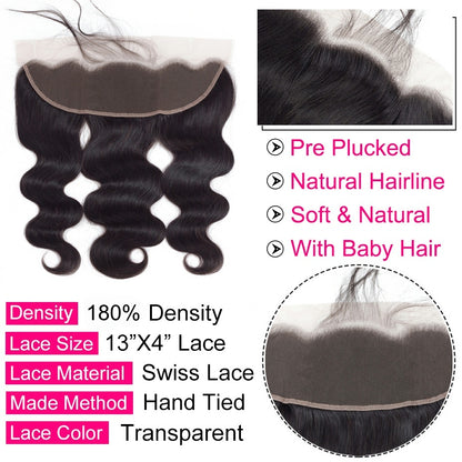 13 x 4 Lace Frontal Closure Body Wave Frontal 13 x 4 HD Transparent Lace Frontal 180% Density With Baby Hair