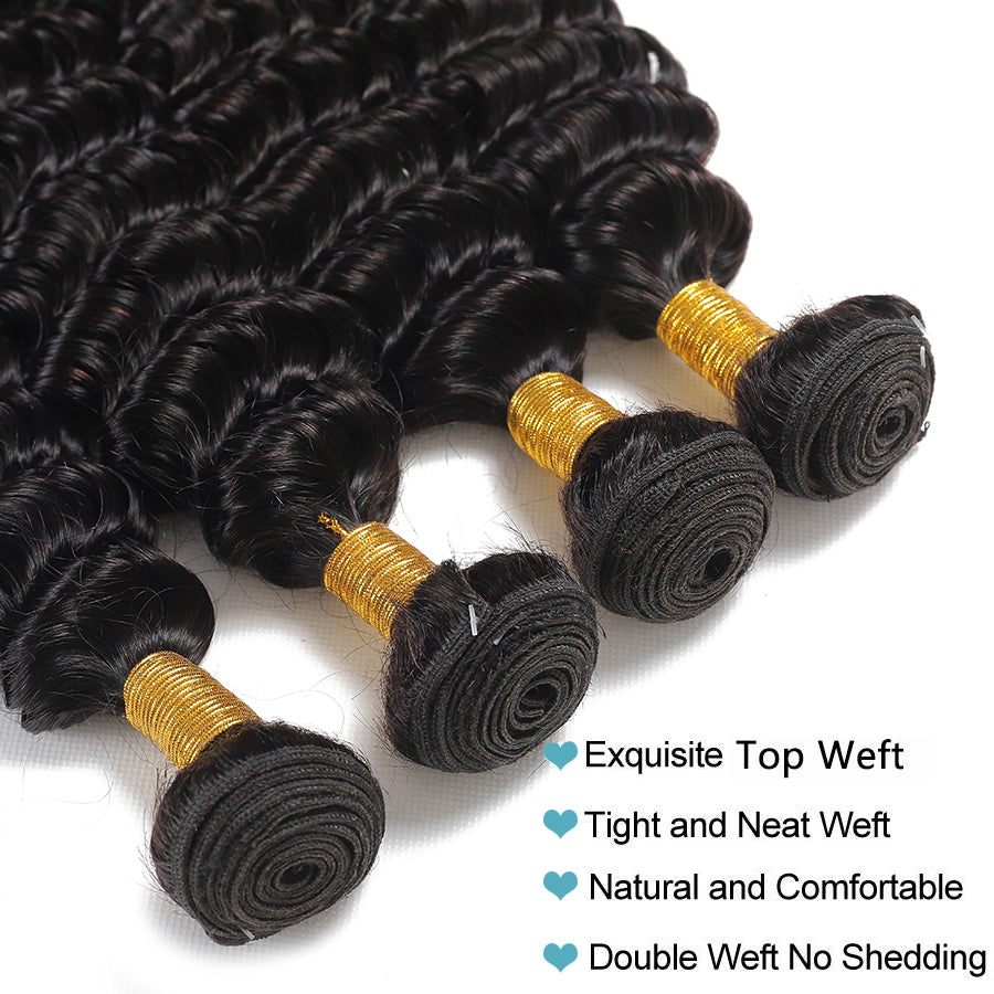 12A Deep Wave 100% Unprocessed Remy Human Hair Bundles (1 PC)